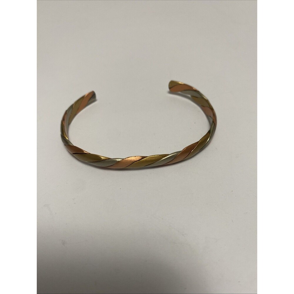 Vintage Tri Tone Copper Brass Silver Woven Cuff Bracelet Artisan Mixed Metal